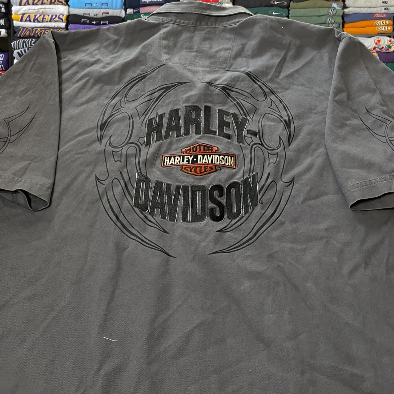 Y2K harley Davidson biker motorcycle button up