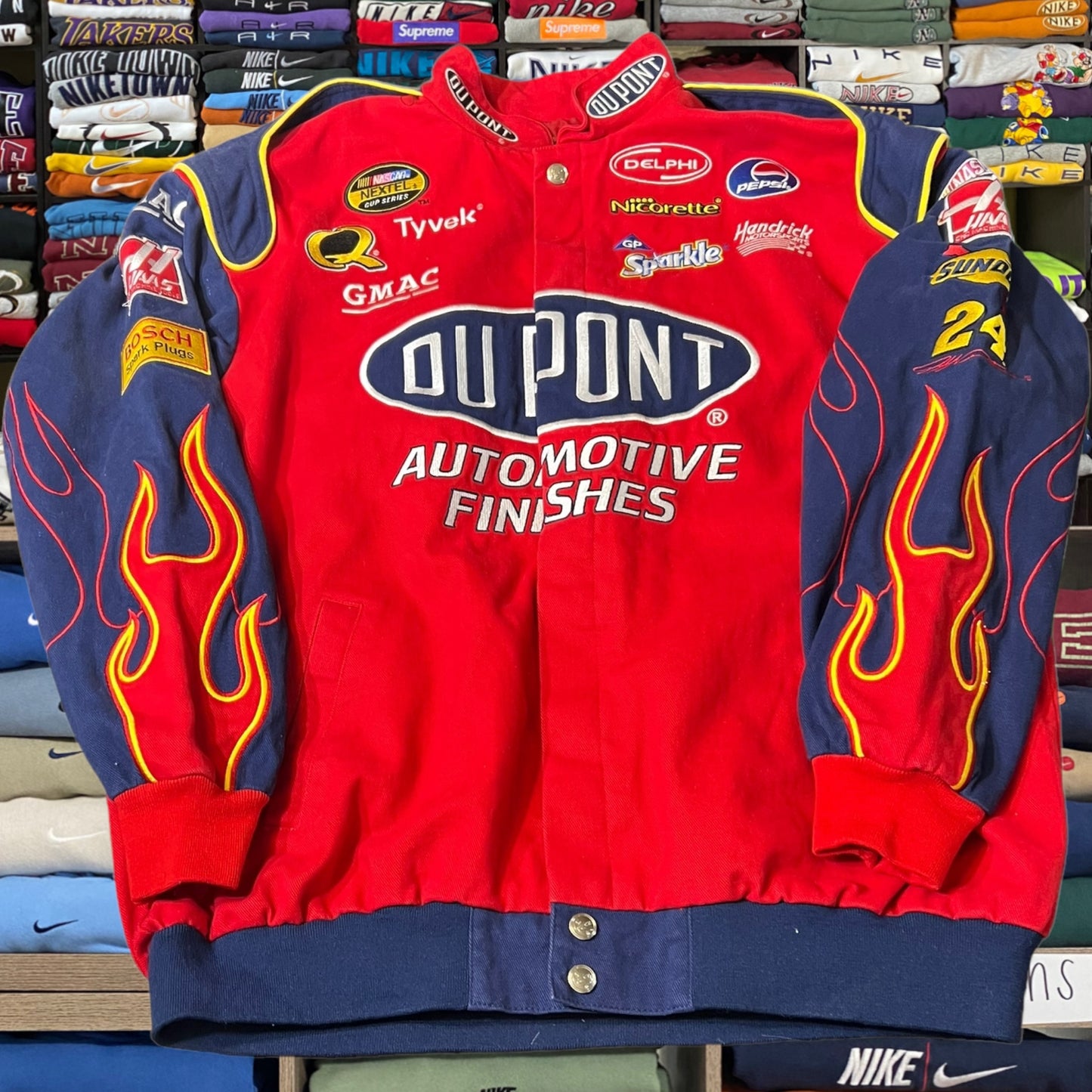 Vintage DU PONT flame NASCAR varsity jacket heavy weighted super good quality
