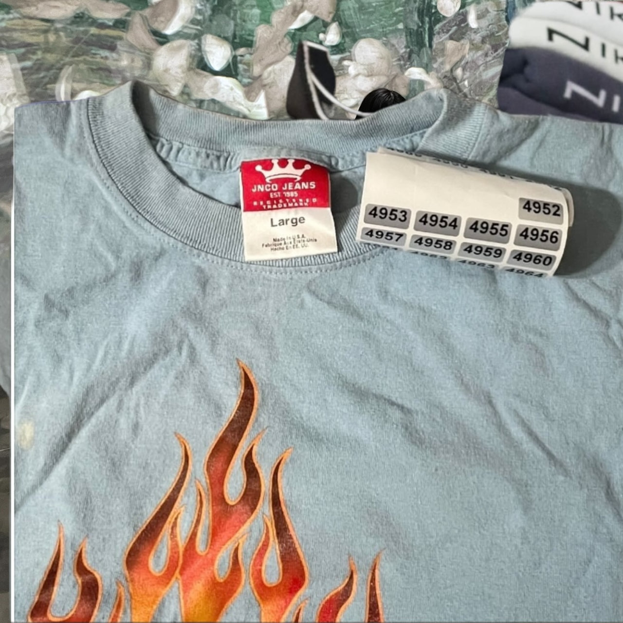 Y2K Jnco jeans flame shirt