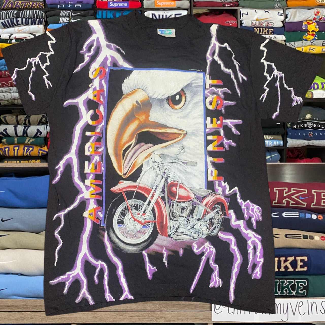 90s American thunder lightning eagle shirt (large)