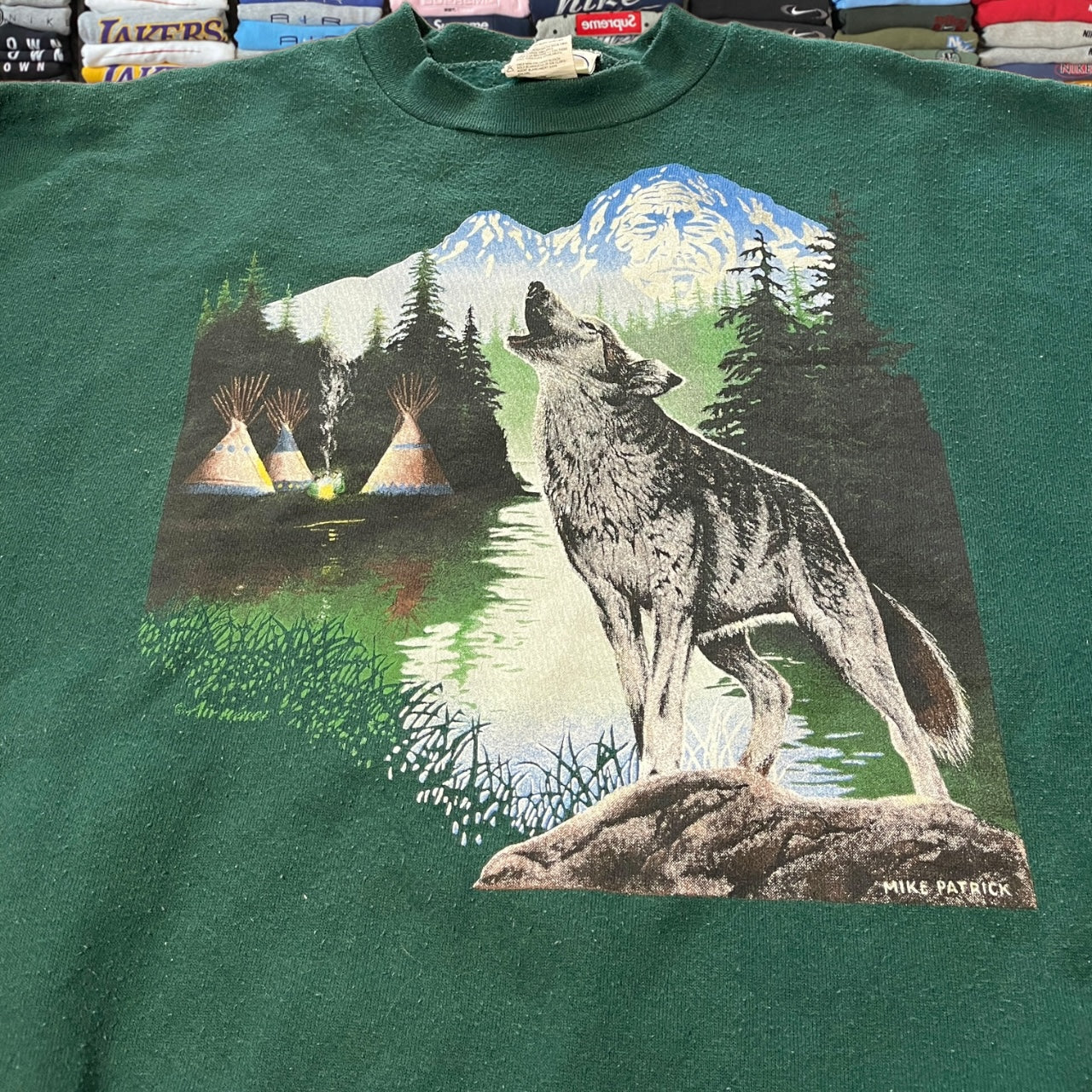 90s nature wolf graphic sweater