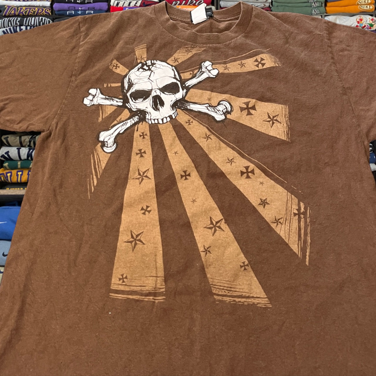 Y2K brown skeleton skater shirt