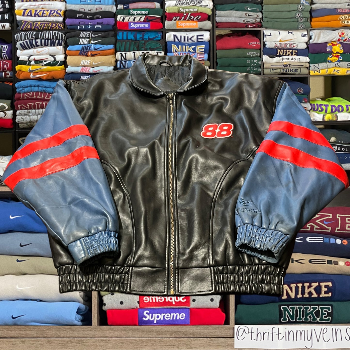 90s nascar leather varsity jacket