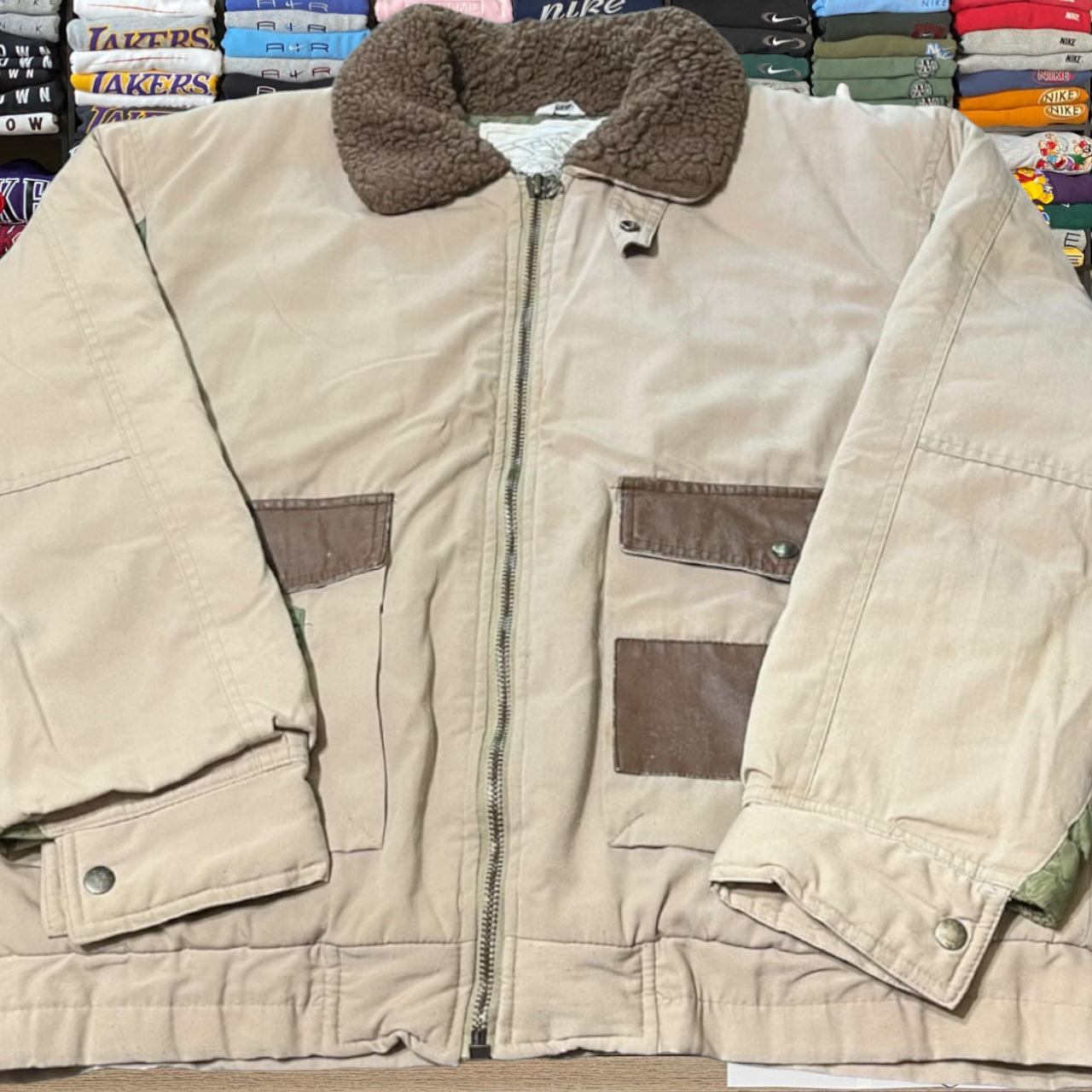 90s utility camo fur jacket