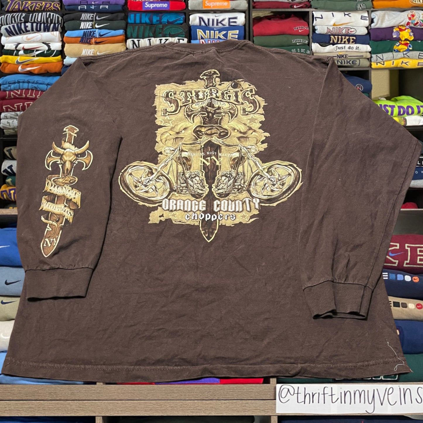 vintage y2k orange county choppers biker brown shirt