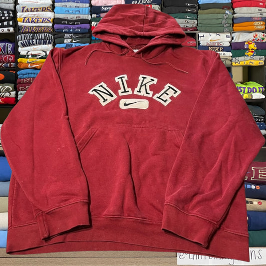 Y2K burgundy Nike spelled out hoodie