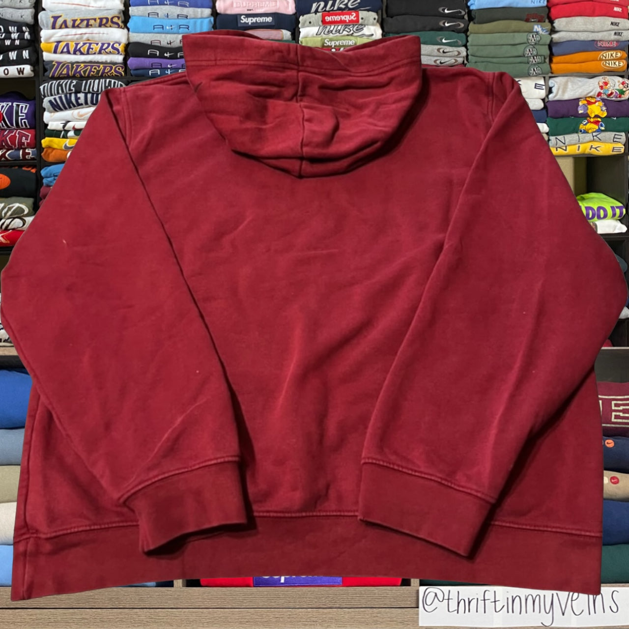Y2K burgundy Nike spelled out hoodie