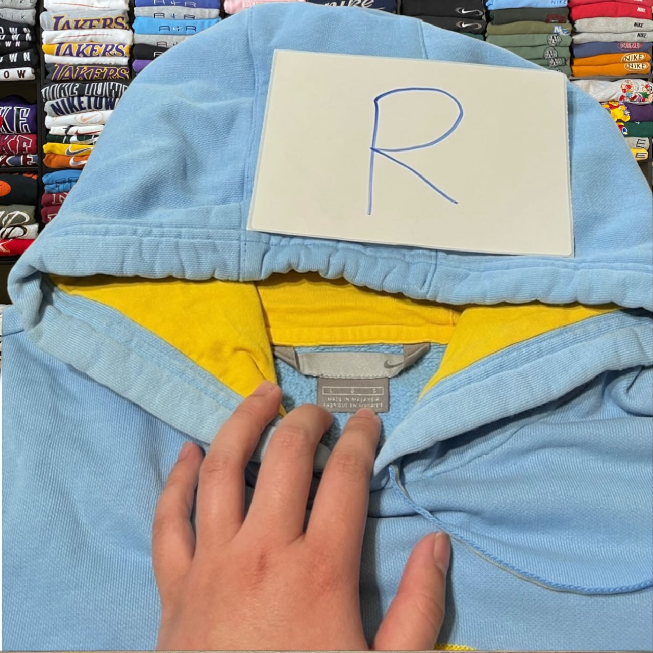 Y2K baby blue Nike spelled out hoodie