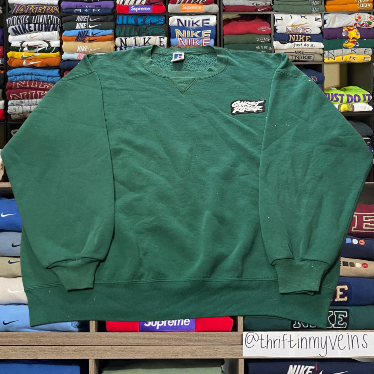 90s ghost rider green sweater
