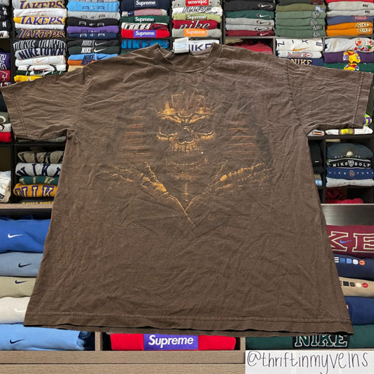 Brown skeleton skull skater shirt