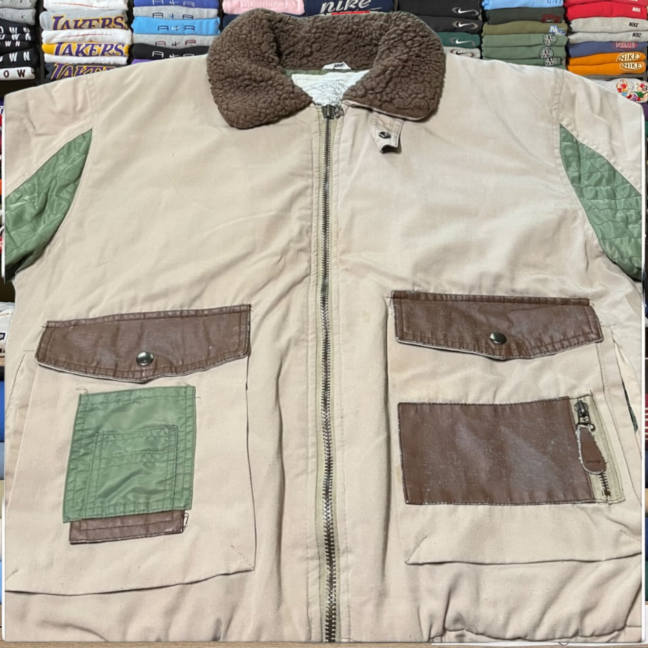 90s utility camo fur jacket