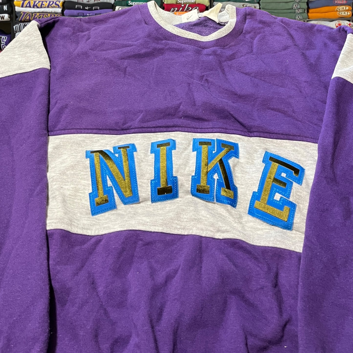 90s Nike spelled out color block sweater