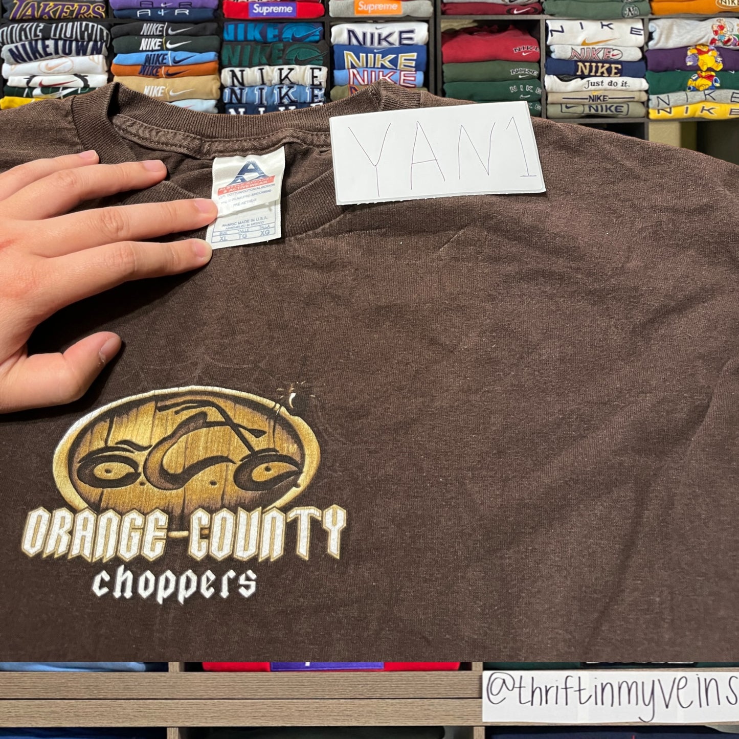 vintage y2k orange county choppers biker brown shirt
