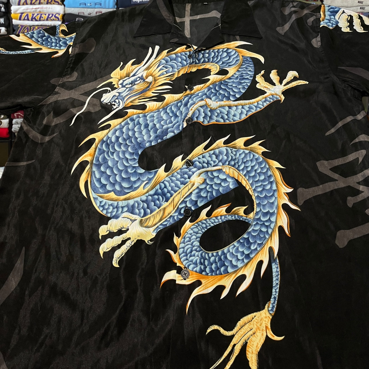 90s dragon button up silky shirt