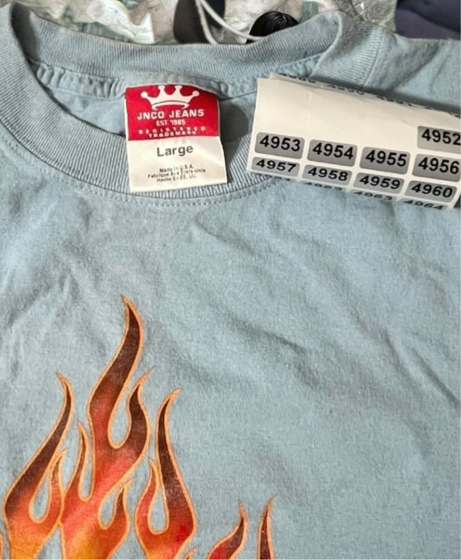 Y2K Jnco jeans flame shirt