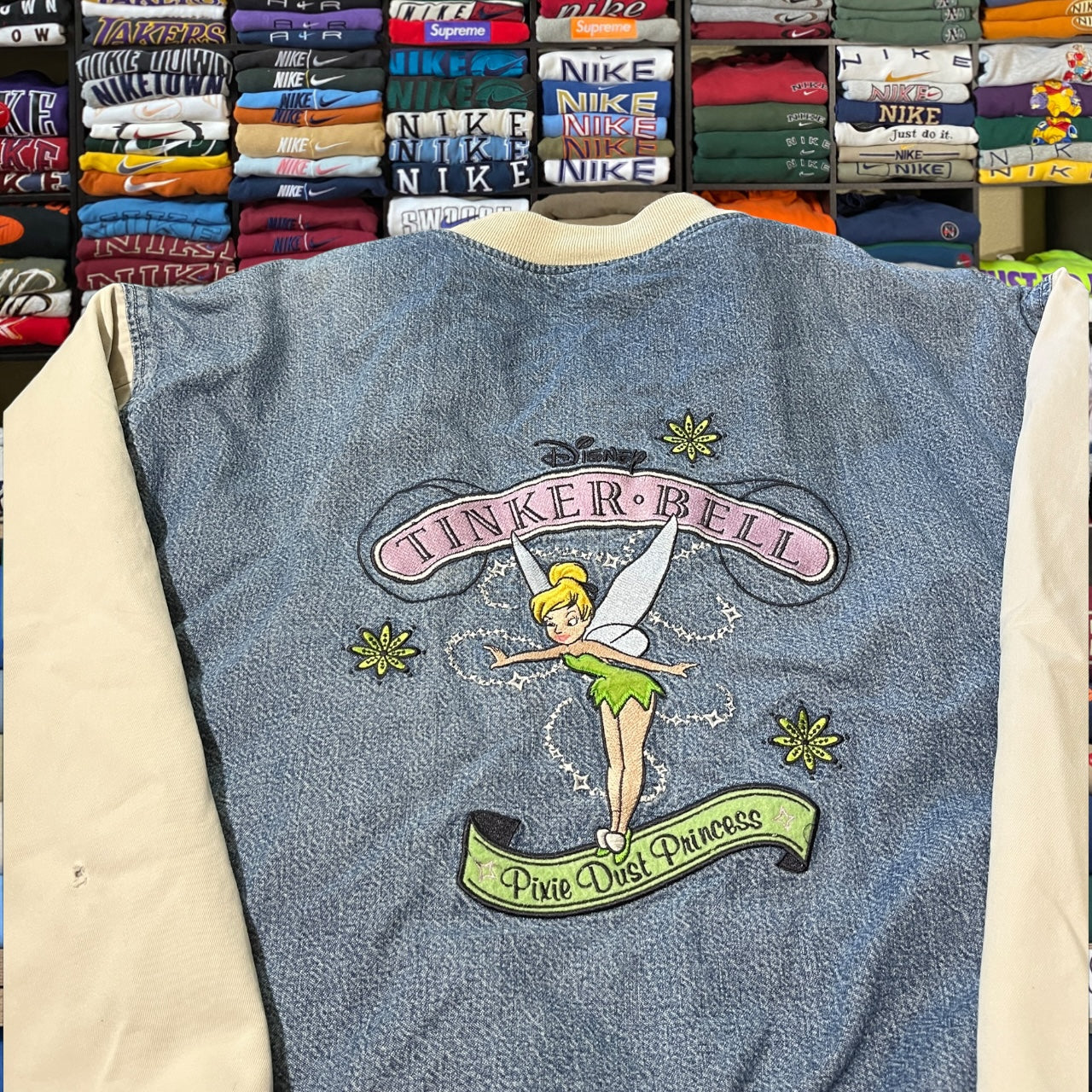 90s tinkerbell denim varsity jacket