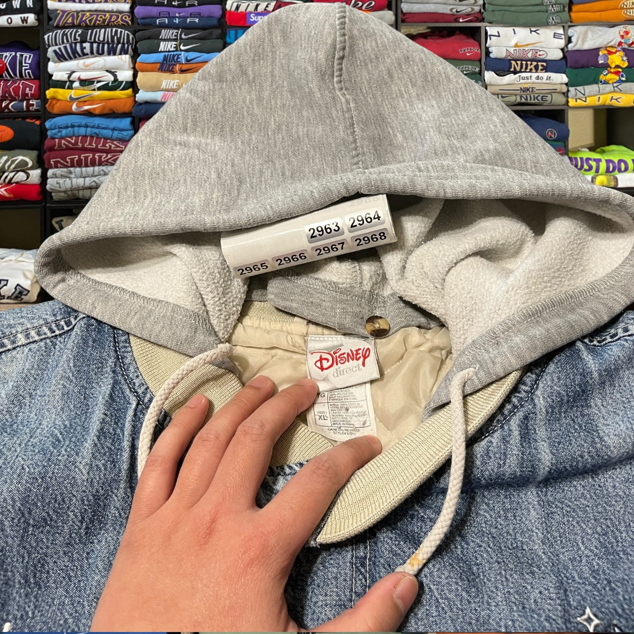 90s tinkerbell denim varsity jacket