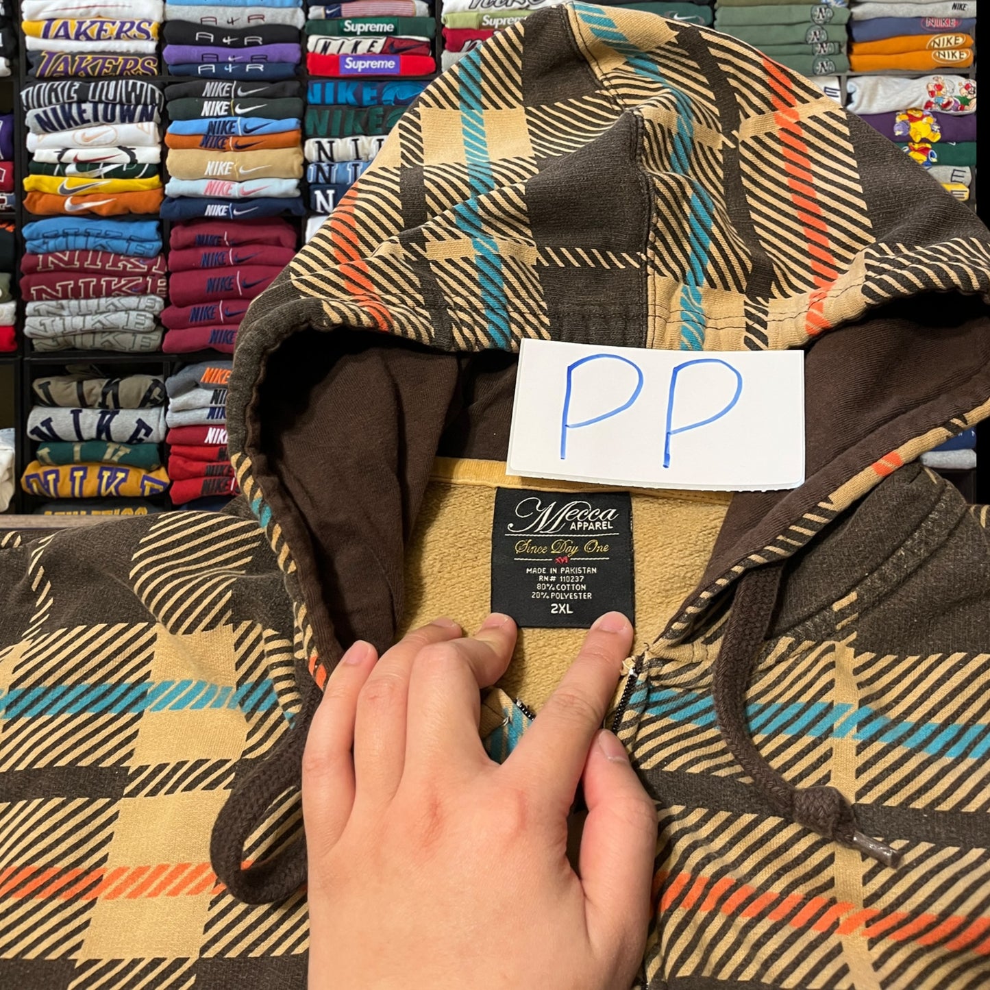 Y2K Mecca wear skater brown pattern full zip hoodie