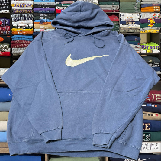 90s stone blue Nike swoosh logo hoodie, similar as seen on Madison beer