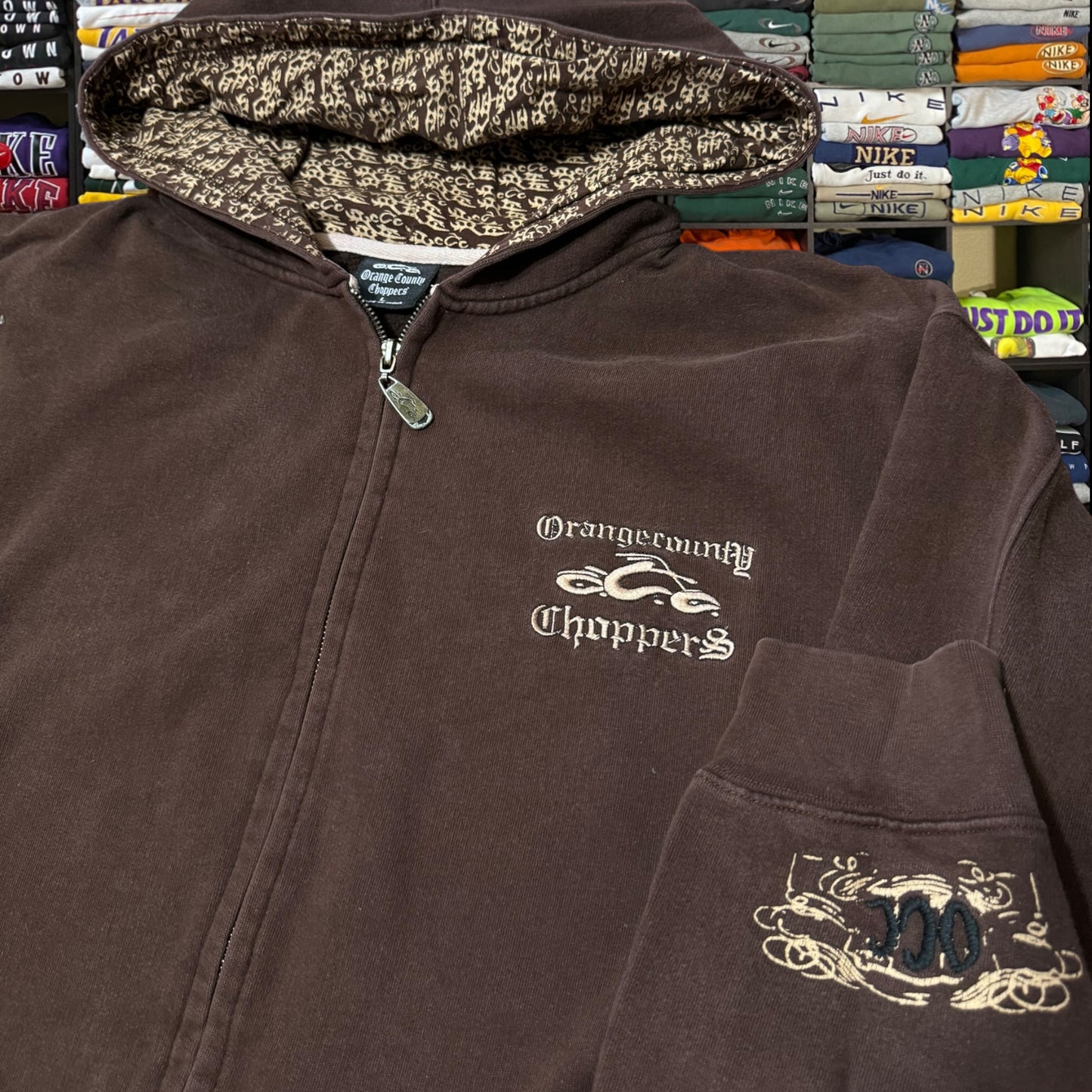 Y2K Orange County choppers brown full zip jacket
