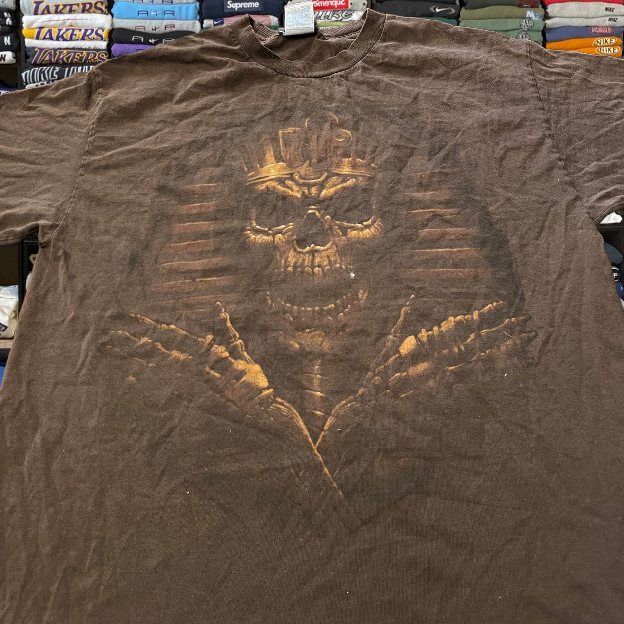 Brown skeleton skull skater shirt