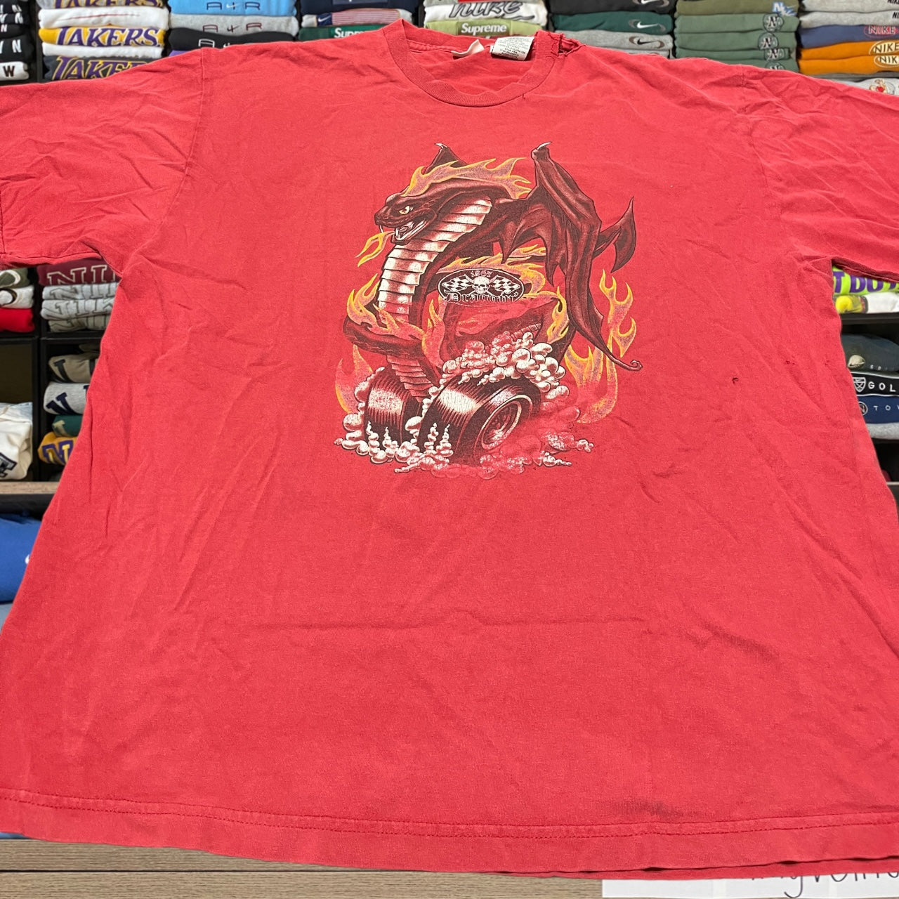 Y2k jnco style dragon flame skater shirt