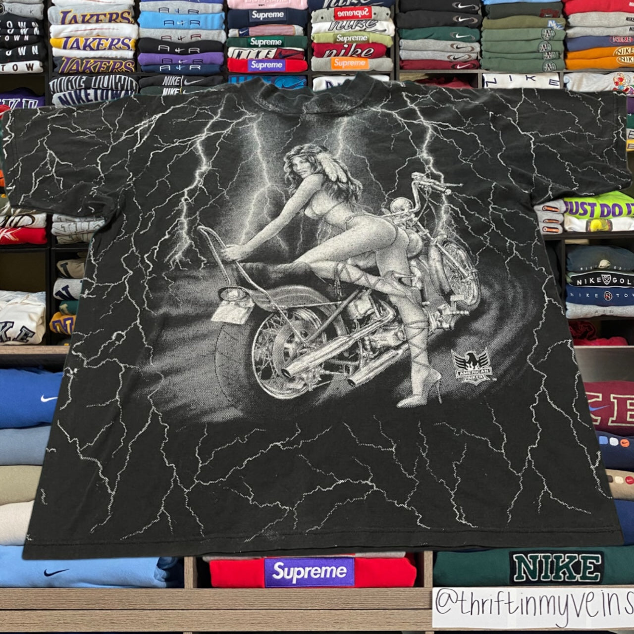 90s 3D emblem lightning biker motorcycle shirt