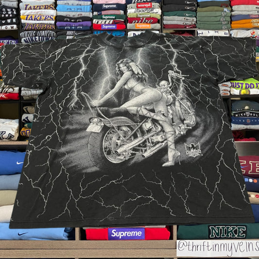 90s 3D emblem lightning biker motorcycle shirt