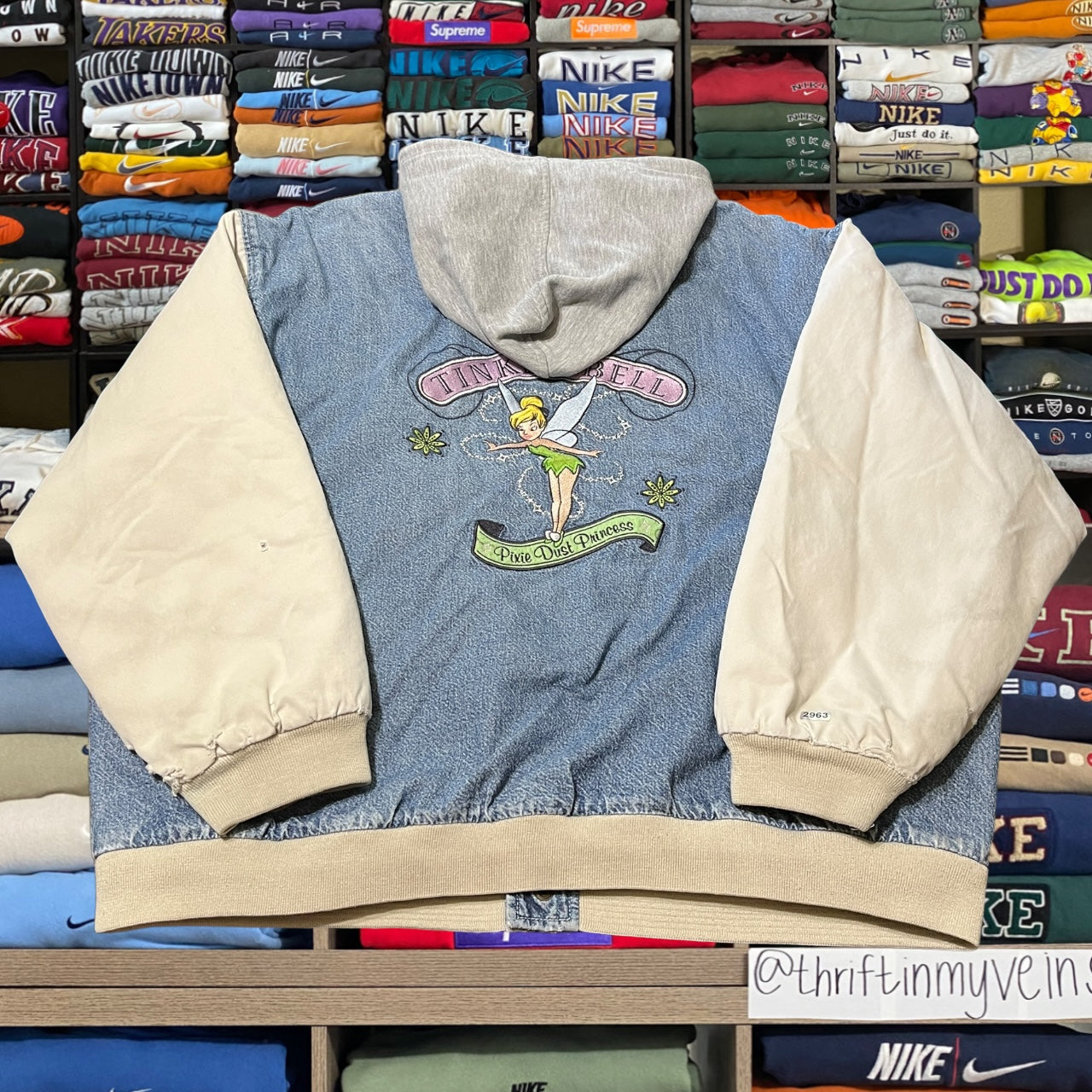 90s tinkerbell denim varsity jacket