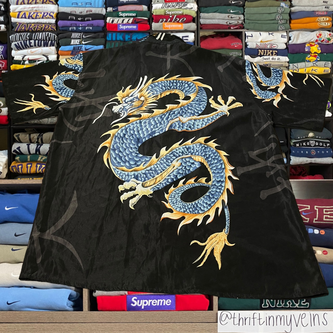 90s dragon button up silky shirt