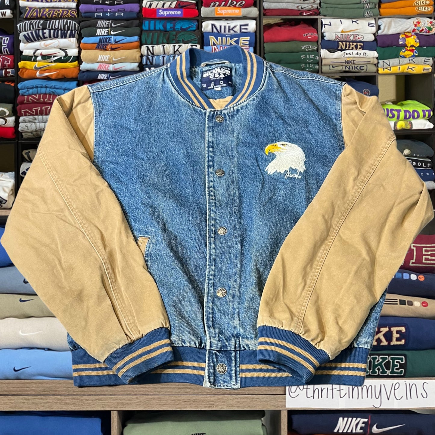 90s denim eagle varsity jacket