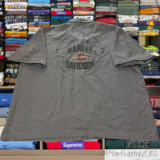 Y2K harley Davidson biker motorcycle button up