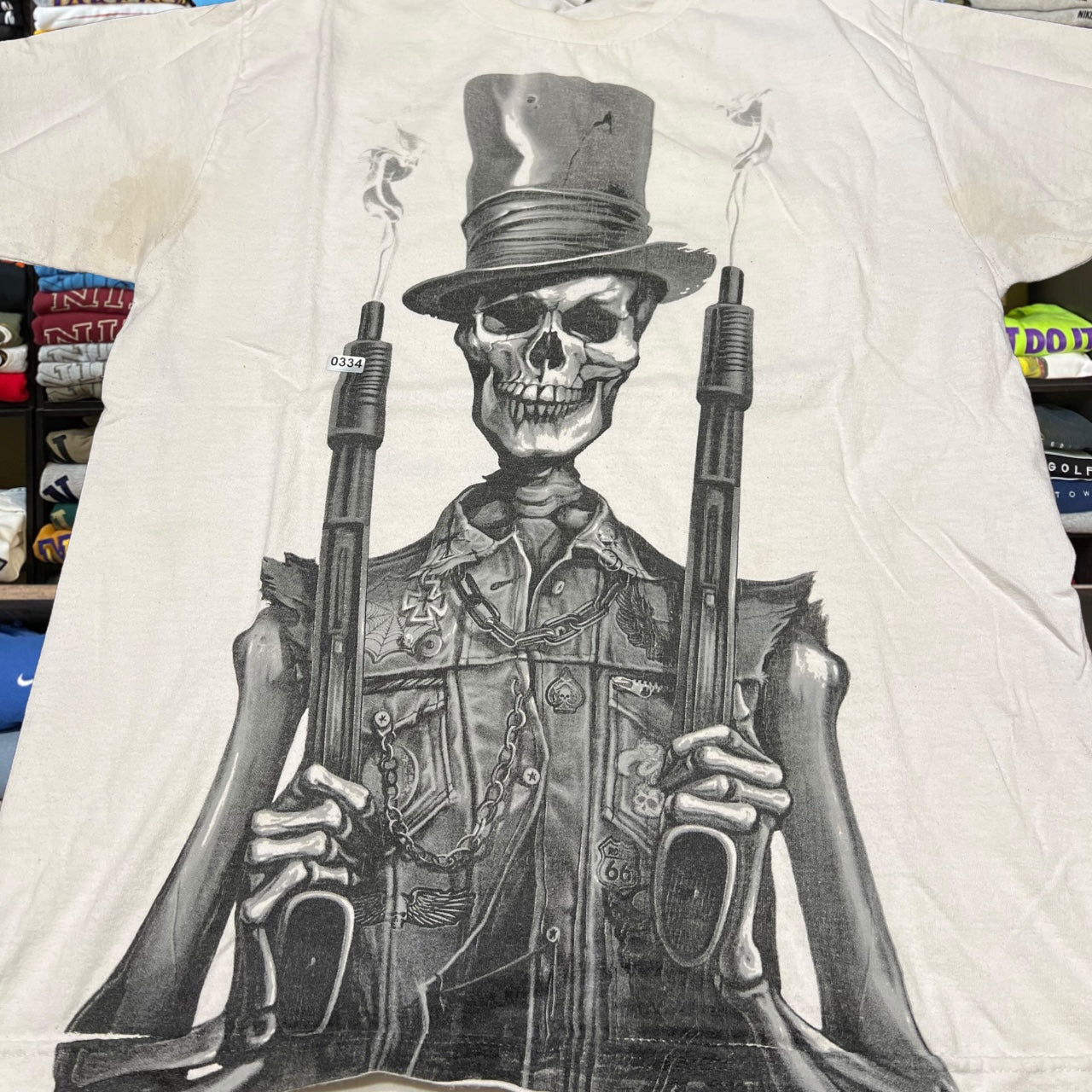Y2K skater skeleton skull guns shirt