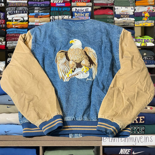 90s denim eagle varsity jacket