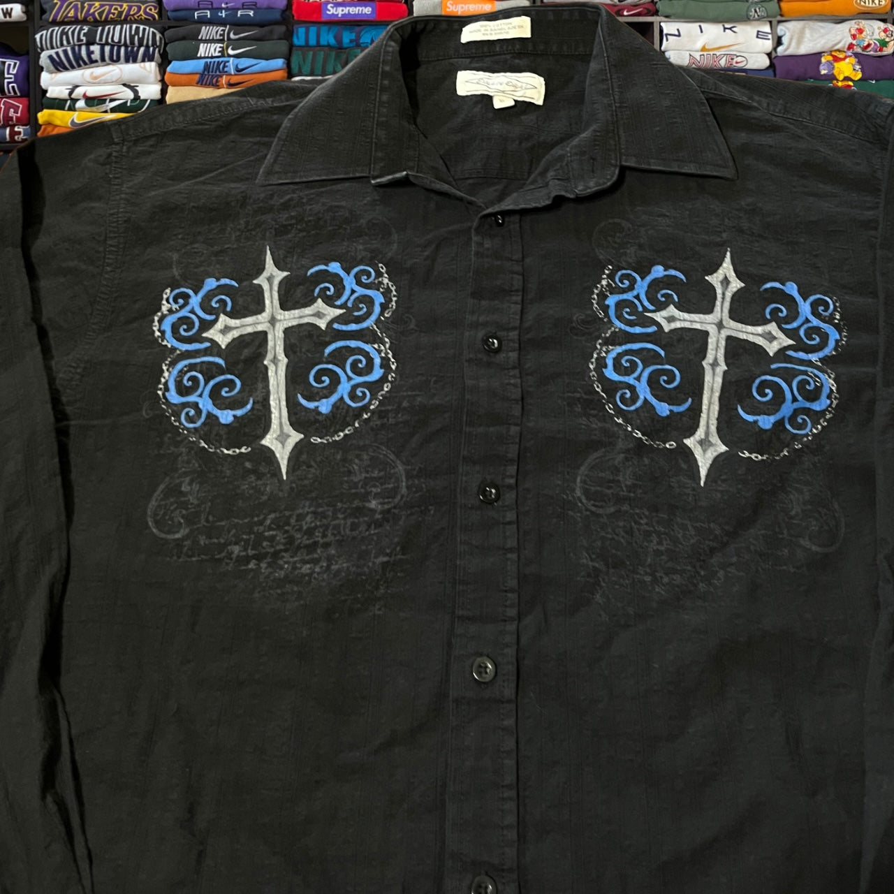 Y2K button up grunge cross shirt