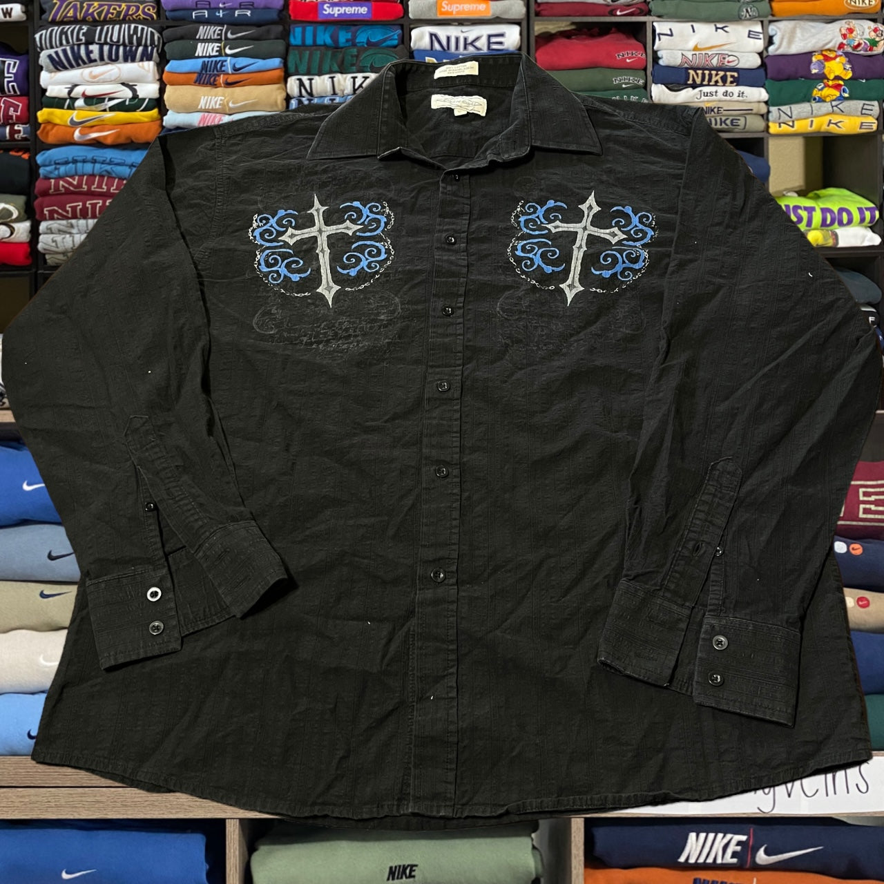 Y2K button up grunge cross shirt